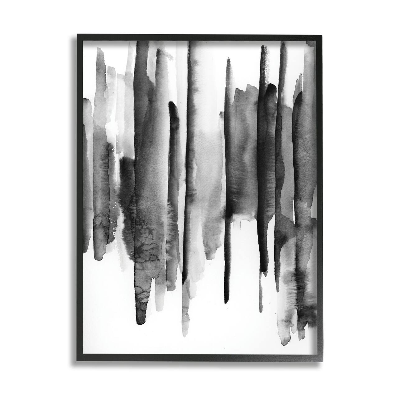 Stupell Industries Vertical Black Ink Strokes Abstract Watercolor Over White Framed Wall Art